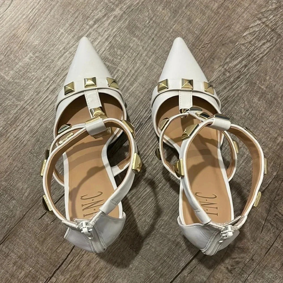 INC - White - Studded Goring Ankle Strap Syndia Pointed Toe Stilettos - Size 10M - Picture 8 of 10